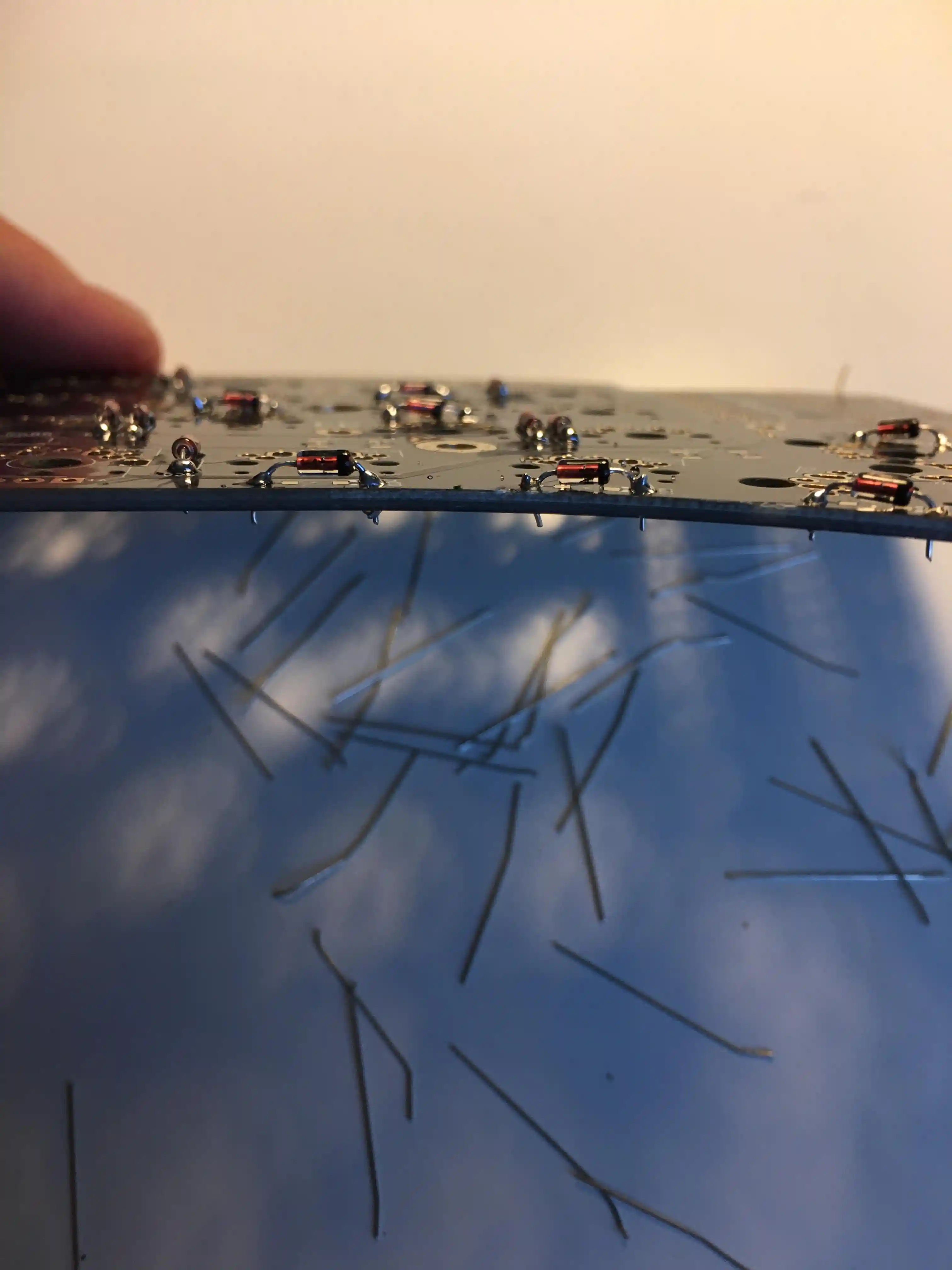 Profile of PCB with diode legs clipped off